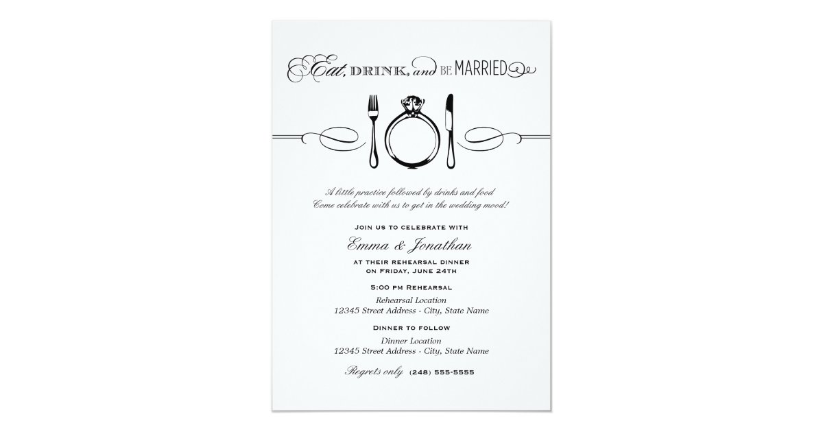 Black Rehearsal Dinner Eat Drink And Be Married Invitation Eat Drink And Be Married Invitation