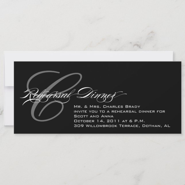 Black Rehearsal Dinner Invitation Monogram C (Front)