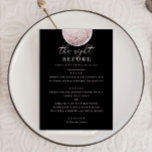 Black Rehearsal Dinner | Soft Pink Blush Moon Menu<br><div class="desc">Bring bold elegance and mystical charm to your rehearsal dinner with this celestial menu card. Featuring a softly glowing moon set against a rich black background, this design combines modern sophistication with cosmic romance. Perfect for night before celebrations with a moody, spiritual, or alternative vibe. It fits effortlessly into celestial,...</div>