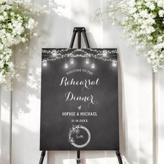 Black Rehearsal Dinner String Lights Welcome Foam Board