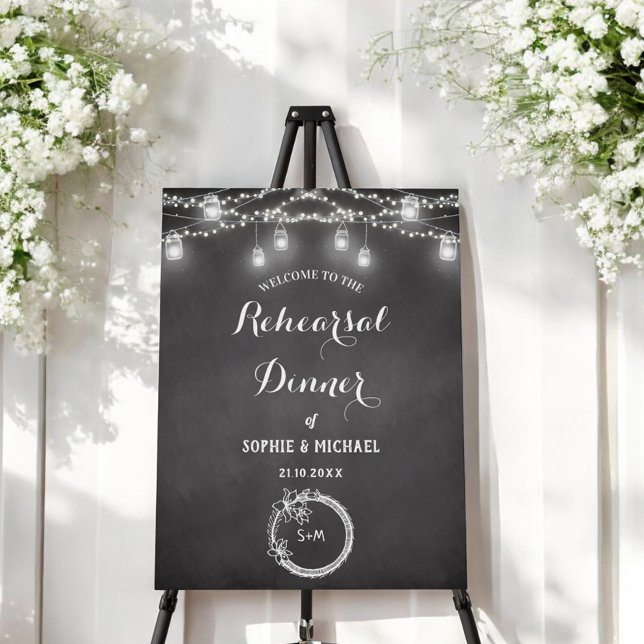 Black Rehearsal Dinner String Lights Welcome Foam Board (Creator Uploaded)