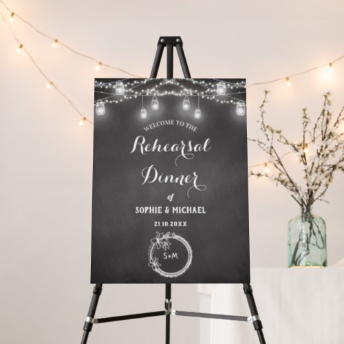 Black Rehearsal Dinner String Lights Welcome Foam Board