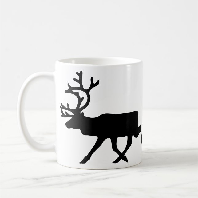 Black Reindeer / Caribou Silhouette Coffee Mug (Left)