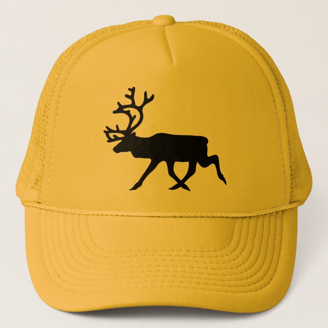 Black Reindeer / Caribou Silhouette Trucker Hat (Front)