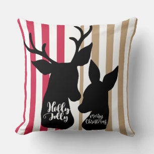 Black Reindeer Chevron Stripe Christmas  Pillow