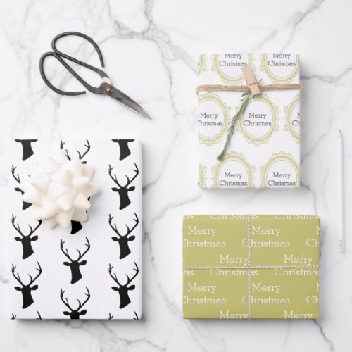 Black Reindeer Head with Gold Ornate Frame Wrapping Paper Sheets