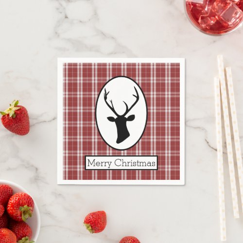 Black Reindeer with Rustic Red and White Tartan Napkins