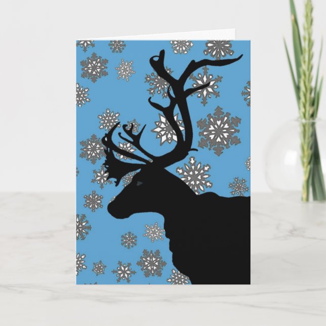 Black Reindeer with Snowflakes Holiday Card (Front)