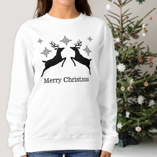 Black Reindeers And Snowflakes Merry Christmas Sweatshirt (Festive design for the Holiday season.)