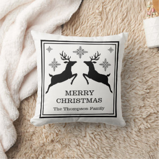Black Reindeers And Snowflakes Merry Christmas Throw Pillow
