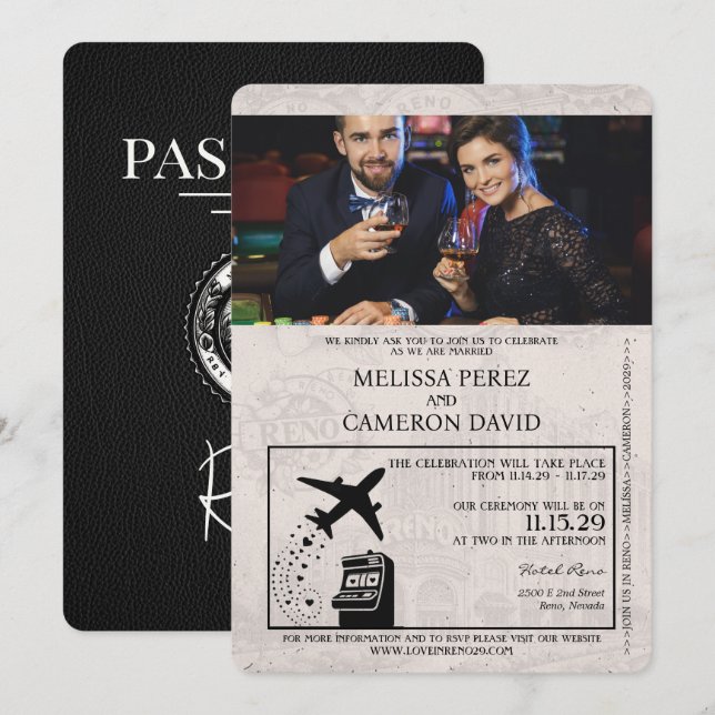 Black Reno Passport Wedding Invitation (Front/Back)