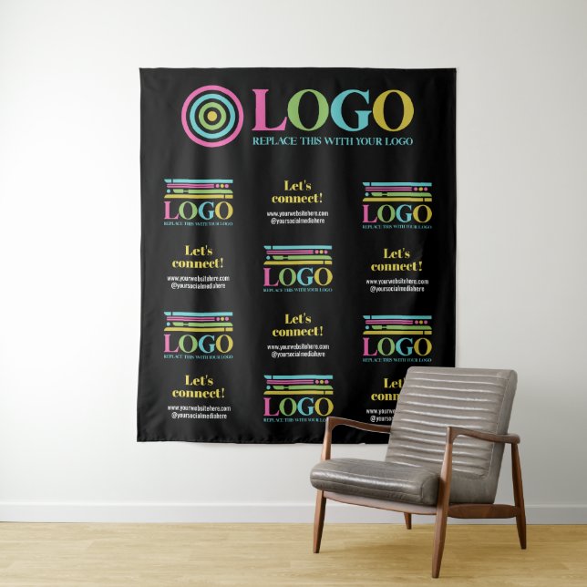Black Repeated Logo Text Template Promo Backdrop (In Situ)