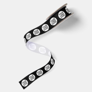 Black Repeating Business Logo Satin Ribbon