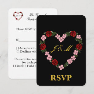 Black response card with a pink and red heart