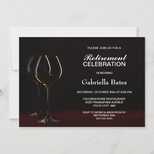 Black Retirement Wine Glass Party Invitation