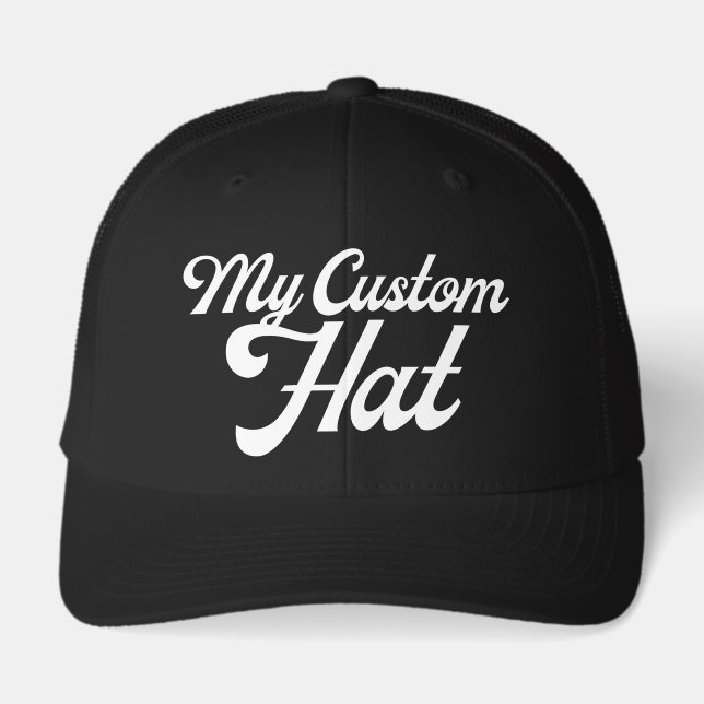 BLACK Retro 6 Panel Custom Trucker Hat Blank (Front)