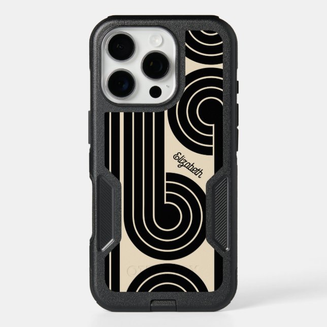Black Retro Abstract Lines  Otterbox iPhone Case (Back)