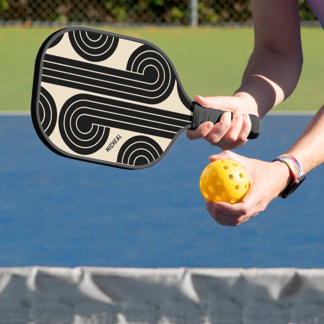 Black Retro Abstract Lines  Pickleball Paddle (Insitu)