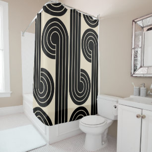 Black Retro Abstract Lines Shower Curtain