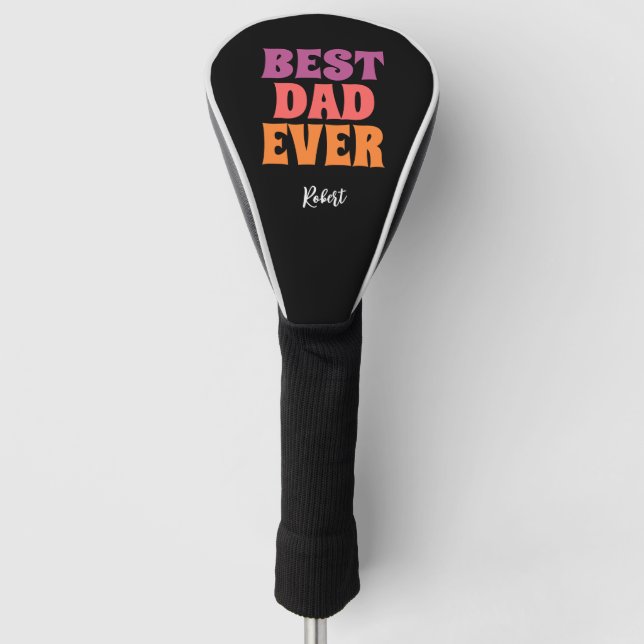  black retro best dad ever script name golf head cover (Front)