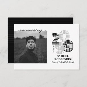 Black Retro Big Numbers Class of Photo Invitation