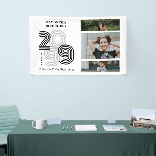 Black Retro Big Numbers Class of Senior Photo Banner