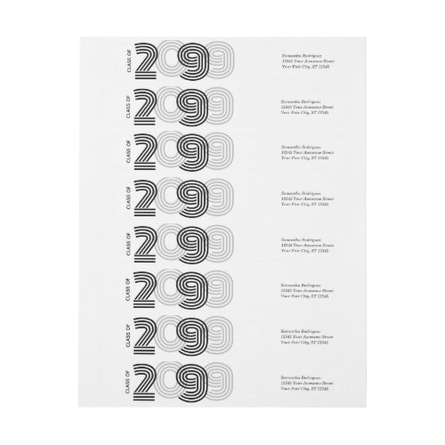 Black Retro Big Numbers Class of Wrap Around Label