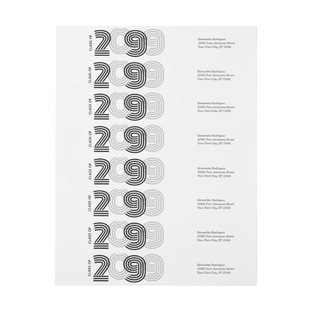 Black Retro Big Numbers Class of Wrap Around Label (Sheet)