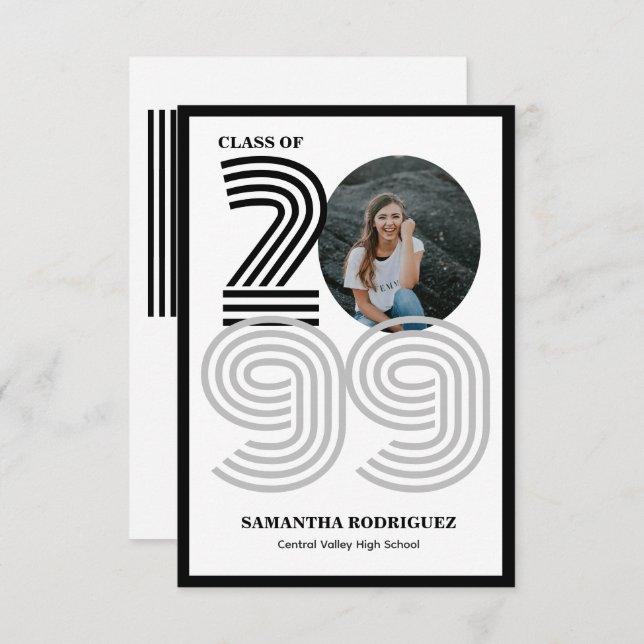 Black Retro Big Numbers Graduation Photo Invitation (Front/Back)