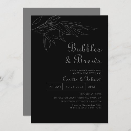 Black Retro Boho Bubbles  Brews Bridal shower  Invitation