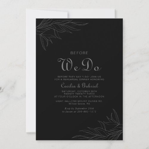 Black Retro Boho Leaf Before We Do  Invitation