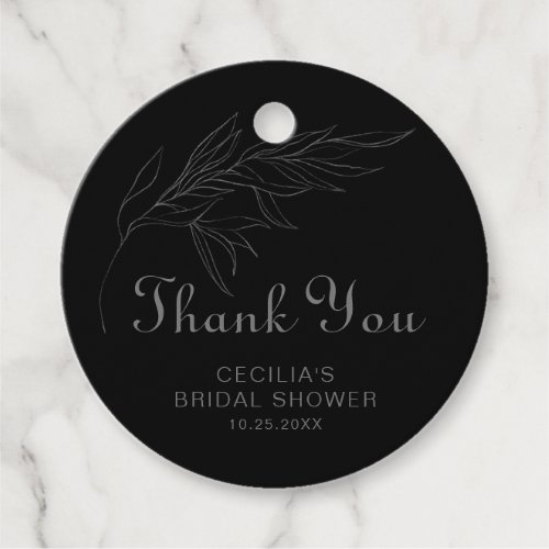 Black Retro Boho Leaf Bridal Shower  Favor Tags