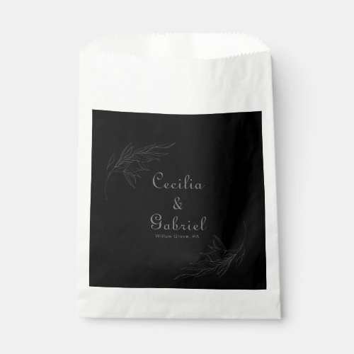 Black Retro Boho Leaf Wedding  Favor Bag