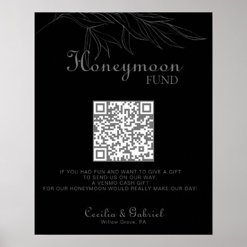 Black Retro Boho Leaf Wedding Honeymoon Fund  Poster