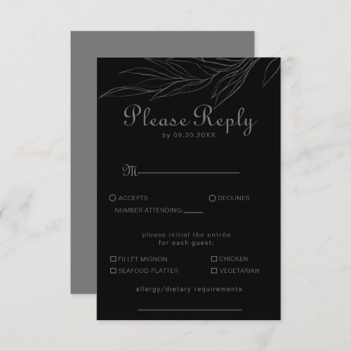 Black Retro Boho Leaf Wedding Menu Choice Reply