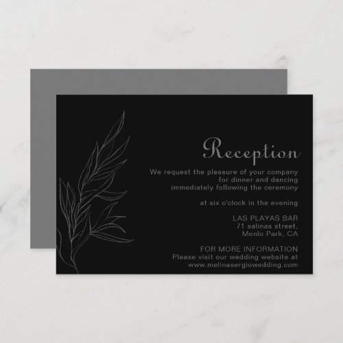 Black Retro Boho Leaf Wedding Reception  Enclosure Card