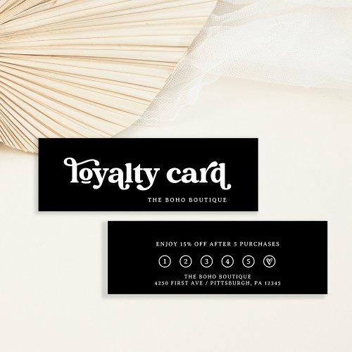 Black  Retro Boho Typography Loyalty Card