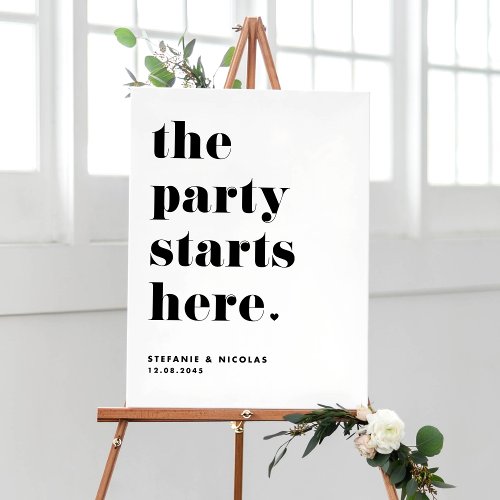 Black Retro Bold The Party Starts Here Wedding Poster