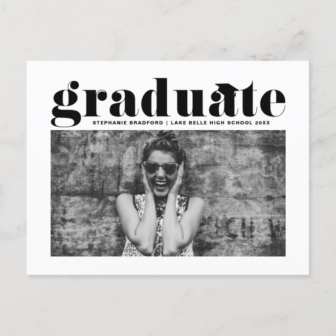 Black Retro Bold Typography Photo Graduation Invitation Postcard