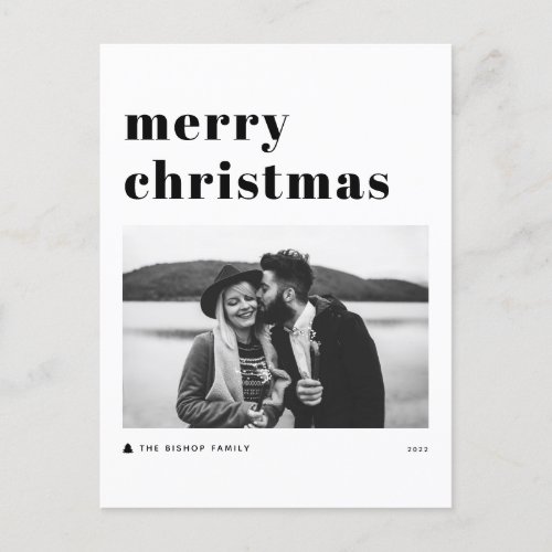 Black Retro Bold Typography Photo Merry Christmas Holiday Postcard