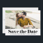 Black Retro Bold Typography Photo Save the Date<br><div class="desc">Black Retro Bold Typography Photo Save the Date Announcement. Modern save the date announcement featuring retro bold typography with black and white stripes pattern. Personalized by adding your own details. Other colors are available.</div>