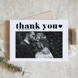 Black Retro Bold Typography Photo Wedding Thank You Card<br><div class="desc">Send thank you with this customizable photo thank you flat card. It features retro bold typography and heart overlay. This photo thank you card will be perfect for a variety of events such as weddings and graduations. Personalize by adding your favorite horizontal photos.</div>