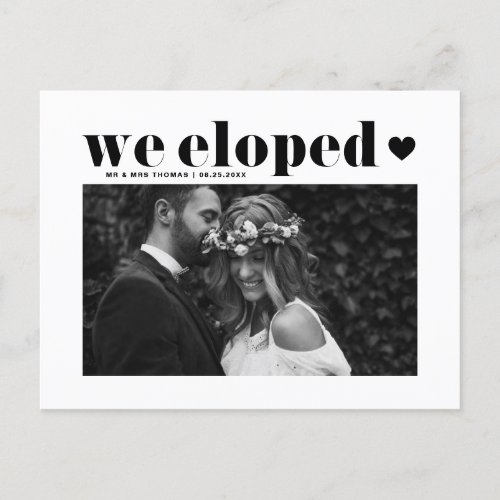 Black Retro Bold Typography Wedding Elopement Postcard
