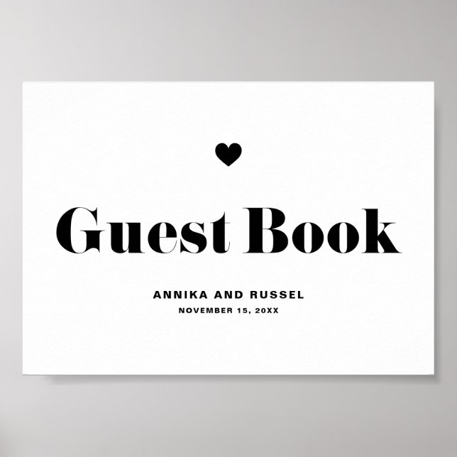 Black Retro Bold Typography Wedding Guest Book (Front)