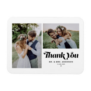 Black Retro Calligraphy Two Photo Wedding Magnet