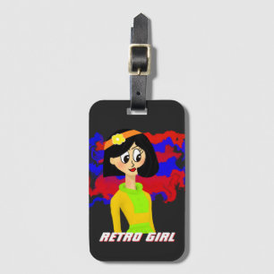 Black Retro Cartoon Girl Luggage Tag