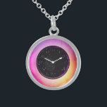 Black Retro Clock Face Sterling Silver Necklace<br><div class="desc">Black Retro Clock Face</div>