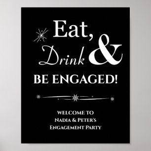 Black Retro Eat Drink Be Engaged Engagement Poster