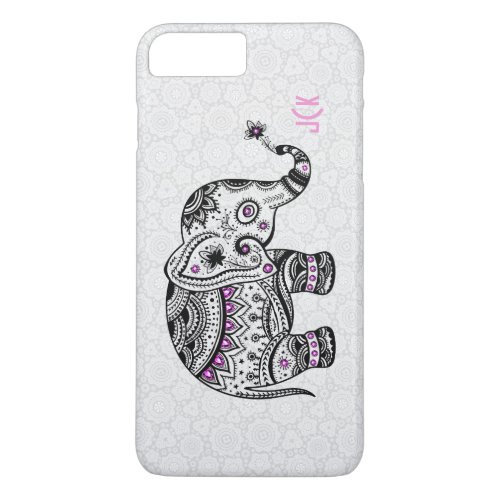 Black Retro Flowers  Elephant Pink Diamonds iPhone 8 Plus7 Plus Case