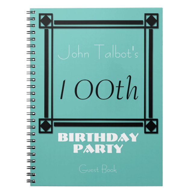Black retro frame 100th Birthday Party Guest Book (Front)